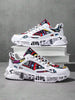 Men's White Graffiti Pattern Lace-Up Comfortable Round Toe Versatile Campus Casual Sports Sneakers, Suitable For Jeans Active Wear