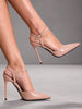 CUCCOO SZL Women's Black Pointed Toe Stiletto High Heel Sexy Evening Party Ladies High Heel Pumps With Ankle Strap And Backless Design Spring Shoes