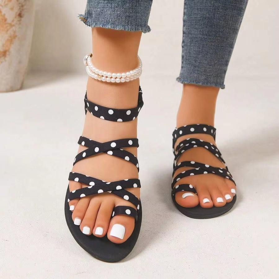 Women's Flat Sandals Polka Dot Party Fabric Cross Strap Casual Travel Versatile Commute Date Beach Rave Lightweight Holiday Summer